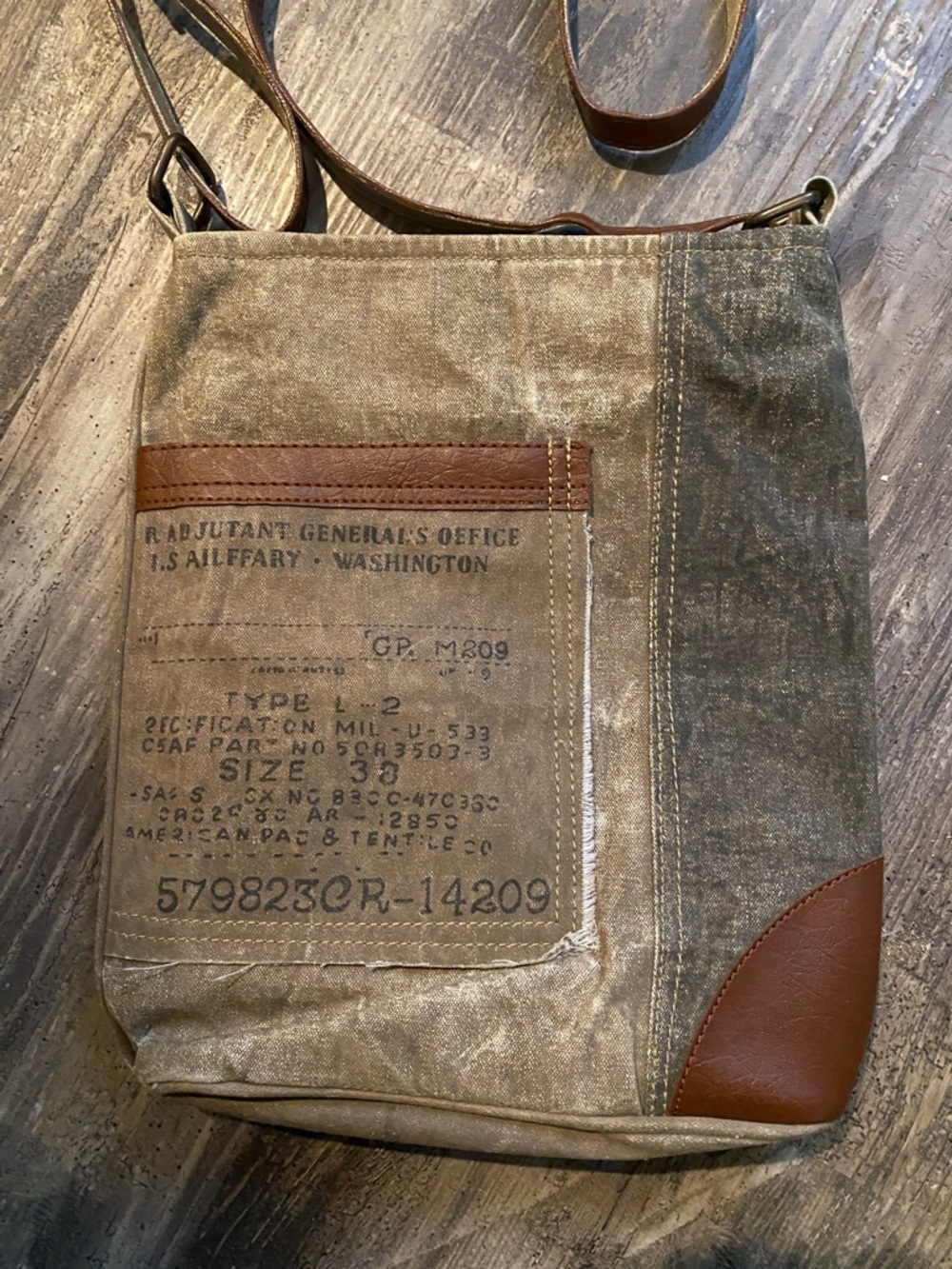 Mona B Crossbody Bag Purse Satchel Repurposed Upcycled Canvas Distressed Zip